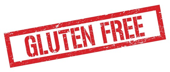 GLUTEN FREE red grungy rectangle stamp.