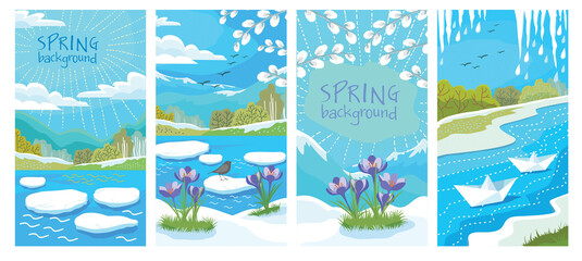 SPRING LANDSCAPE set card vector