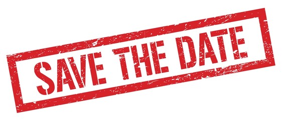 SAVE THE DATE red grungy rectangle stamp.
