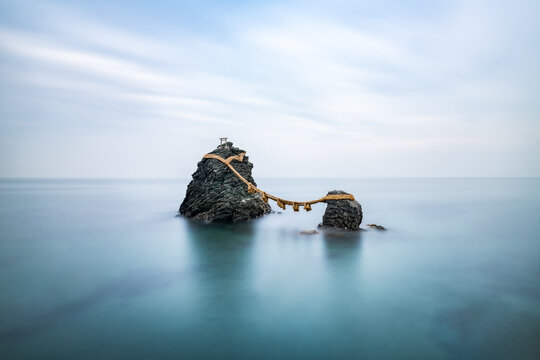 Meoto Iwa rocks with Japanese torii gate