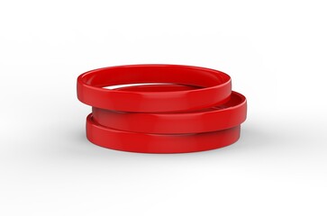 Red silicone wristband mockup template on isolated white background