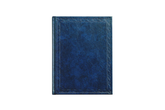 book with cover blue color isolated on white background, top view close-up