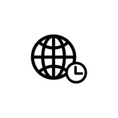 Globe and clock icon vector on white