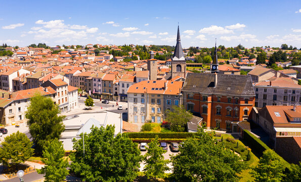 Panoramic view from above on the city Craponne-sur-Arzon. France