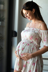 Portrait of happy beautiful pregnant woman at home