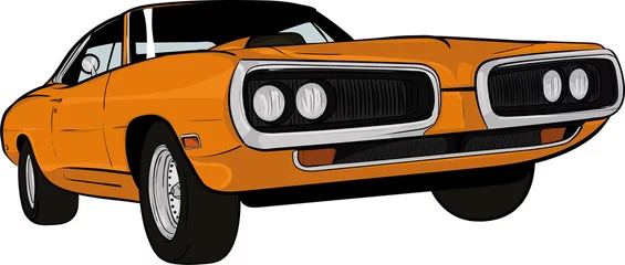 Gordijnen cartoon car,american classic car, american muscle car © Joanna