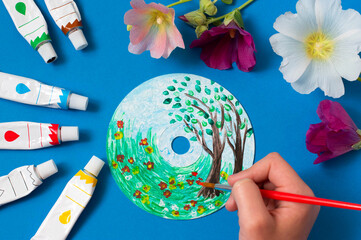 Painting summer landscape on CD