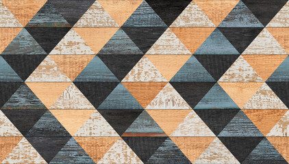 Colorful wooden parquet floor with triangle pattern. Wood texture background.