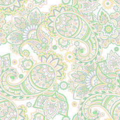 Fototapeta na wymiar Floral Paisley seamless vector pattern. Vintage background in batik style