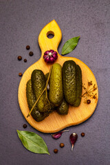 Marinated pickled cucumbers with spices and herbs