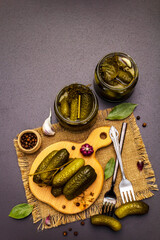 Marinated pickled cucumbers with spices and herbs