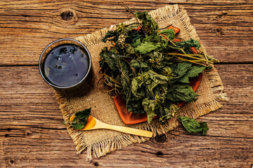 Dry leaves and flowers of nettle for cooking healthy herbal tea