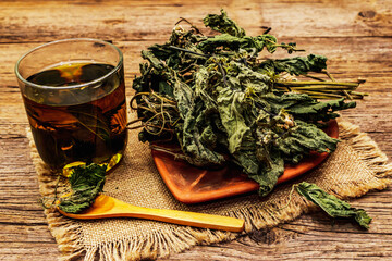 Dry leaves and flowers of nettle for cooking healthy herbal tea