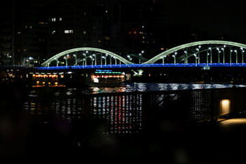 ライトアップされた厩橋　東京都台東区　日本