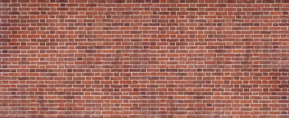 Papier Peint photo Lavable Mur de briques Arrière-plan panoramique d& 39 une large texture de mur de briques rouges et brunes. Toile de fond de conception de maison ou de bureau.