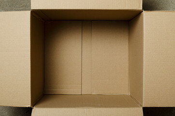 Top view of opened and empty cardboard box.Free space