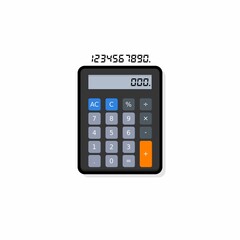 Calculator and Digital number Black Stroke and Shadow icon vector isolated.