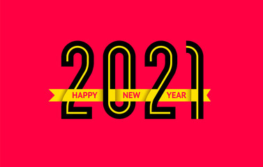 New Year 2021 text design with yellow band, vector illustration 10eps