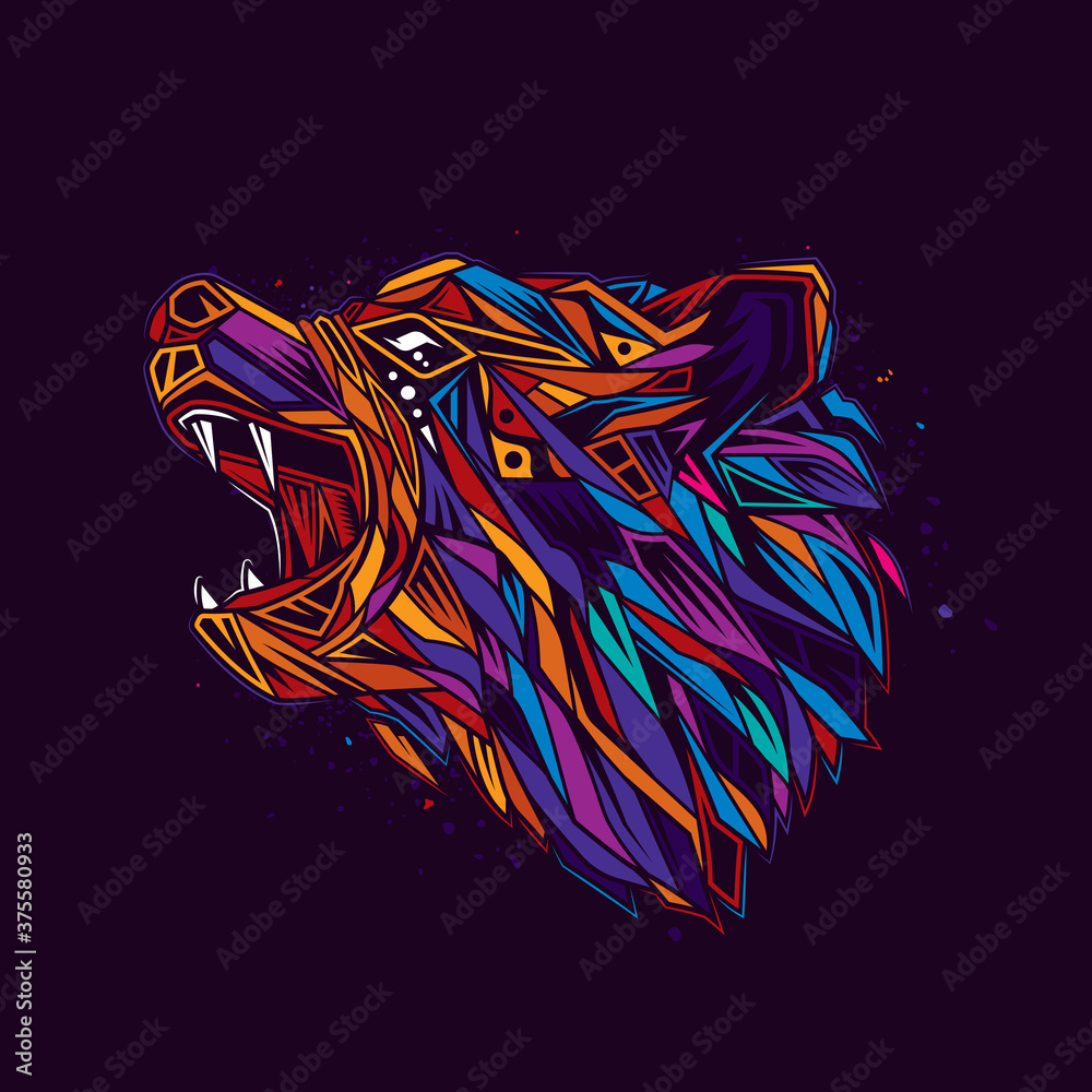 Wall mural Original abstract vector illustration. Bear in neon retro style. Design for t-shirt or sticker