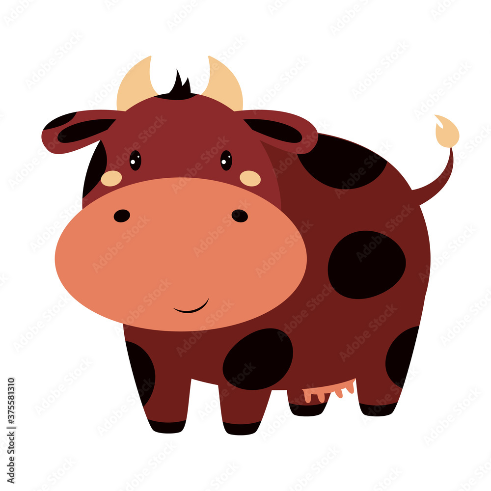 Wall mural cartoon cute cow isolated on white background