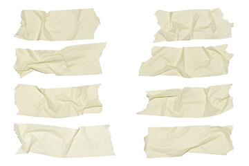 Realistic adhesive tape collection. Sticky scotch tape of different sizes isolated on white background.