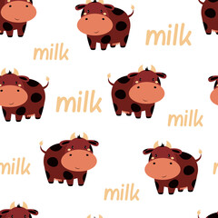 cute cow seamless pattern isolated on white
