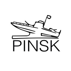 Vector illustration of line art landmark of the city of Pinsk armored boat