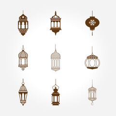 set of islamic lamp icon vector