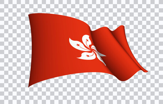Hong Kong flag state symbol isolated on background national banner. Greeting National Independence Day Hong Kong special administrative region of China. Illustration banner realistic state flag HKSAR.