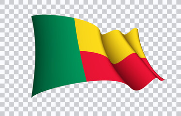 Benin flag state symbol isolated on background national banner. Greeting card National Independence Day of the Republic of Benin. Illustration banner with realistic state flag.