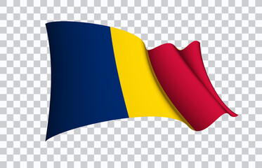 Chad flag state symbol isolated on background national banner. Greeting card National Independence Day of the Republic of Chad. Illustration banner with realistic state flag.