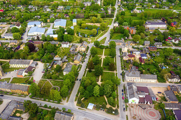 view from above to the small Latvian town Auce, the central part of the city