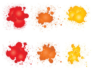 Vector collection of artistic grungy paint drop, hand made creative splash or splatter stroke set isolated white background. Abstract grunge dirty stains group, education or graphic art decoration