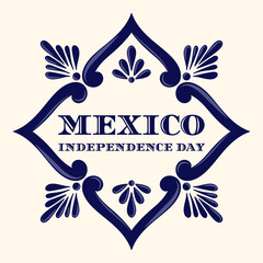 Mexico Independence Day, 16 September, illustration vector. Traditional ceramic talavera tile ornament pattern frame. Background design for carnival party poster or mexican fiesta banner. - 375583581
