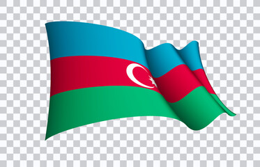 Azerbaijan flag state symbol isolated on background national banner. Greeting card National Independence Day of the Republic of Azerbaijan. Illustration banner with realistic state flag.