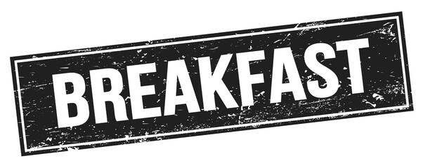 BREAKFAST text on black grungy rectangle stamp.