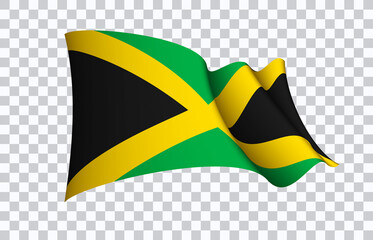 Jamaica flag state symbol isolated on background national banner. Greeting card National Independence Day of the Republic of Jamaica. Illustration banner with realistic state flag.