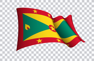 Grenada flag state symbol isolated on background national banner. Greeting card National Independence Day of the Republic of Grenada. Illustration banner with realistic state flag.