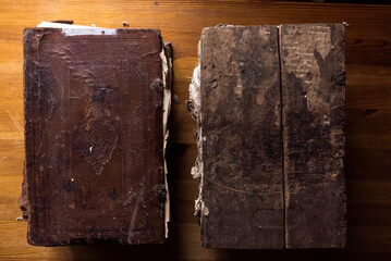 two ancient books on the table