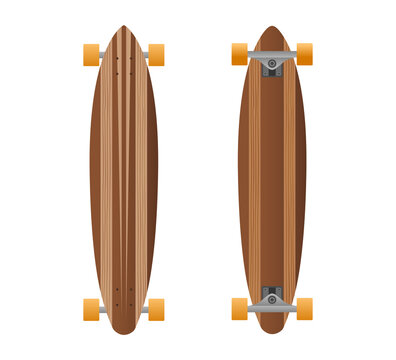 Wooden longboard skateboard.Vector wooden long board illustration from longboards collection.