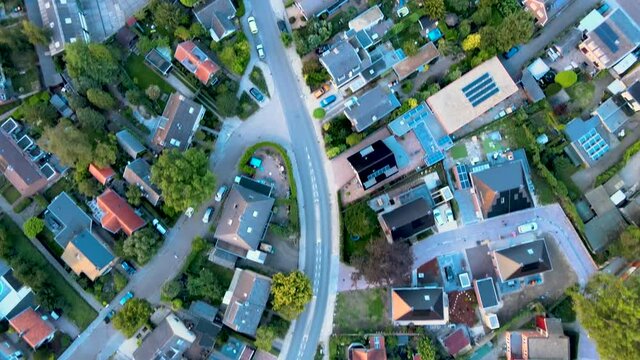 Topdown aerial of beautiful suburban neighbourhood