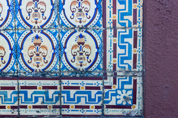 detail of azulejos panels on Avanca station in the district of Aveiro. Portugal
