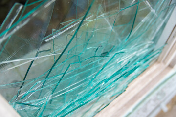 Broken natural glass, close-up background