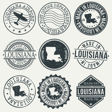 Louisiana Set of Stamps. Travel Stamp. Made In Product. Design Seals Old Style Insignia.