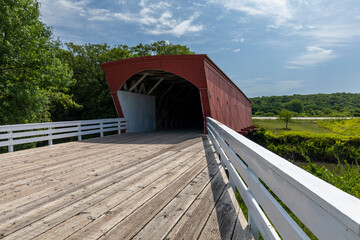 An Old Red Wooden Covered Bridge