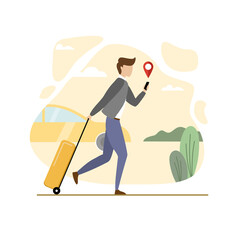 Flat design showing a business man rushing to a location