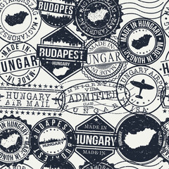 Budapest Hungary Stamps. City Stamp Vector Art. Postal Passport Travel. Design Set Pattern.