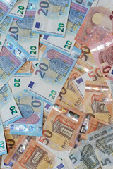 euro banknote bills background different european money for wallpaper