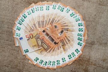 50 euro european money posing in round wallpaper Fifty banknotes seamless background
