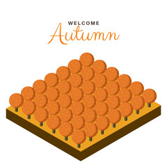 welcome autumn or fall illustration concept with isometric forest